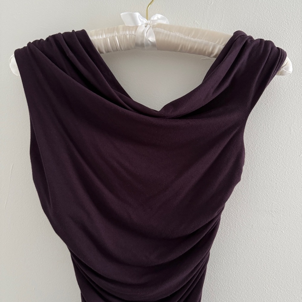 AGOLDE Hilma Twist Sleeve Off the Shoulder Bodysuit in Dark Purple Plum - Picture 6 of 10